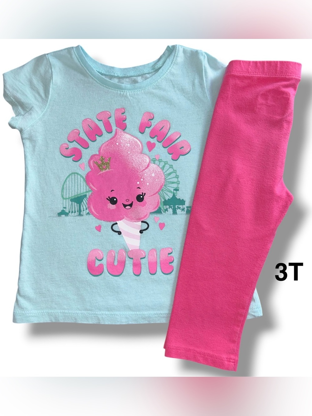 State Fair Cutie Graphic Tee with Hot Pink Leggings Outfit Size 3T